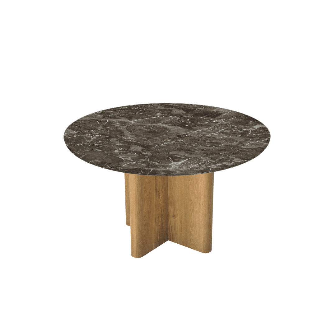 Mix & Match Round Marble Dining Table with Neva Ash Wood Base (Ø1.3m)
