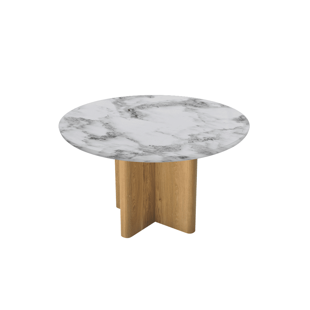 Mix & Match Round Marble Dining Table with Neva Ash Wood Base (Ø1.3m)