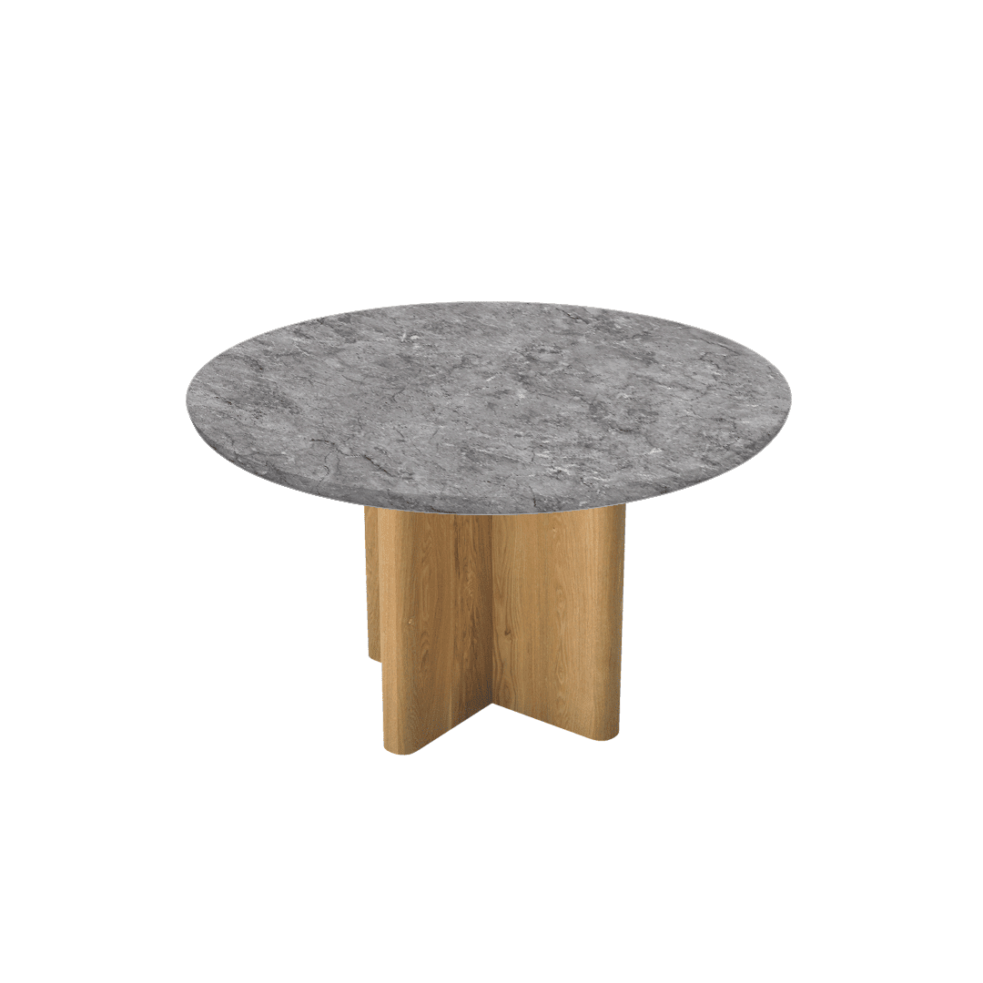 Mix & Match Round Marble Dining Table with Neva Ash Wood Base (Ø1.3m)