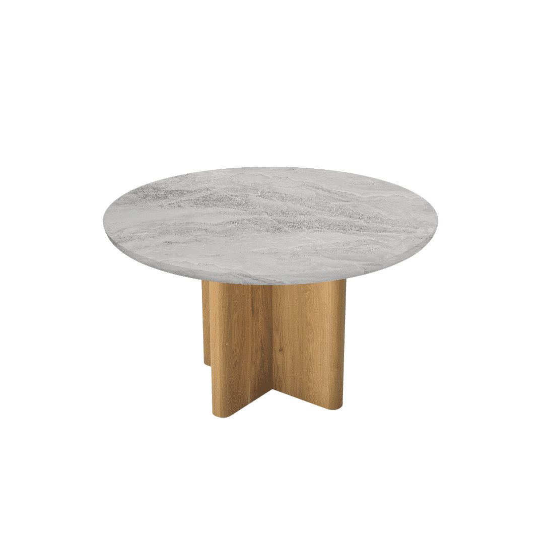Mix & Match Round Marble Dining Table with Neva Ash Wood Base (Ø1.3m)