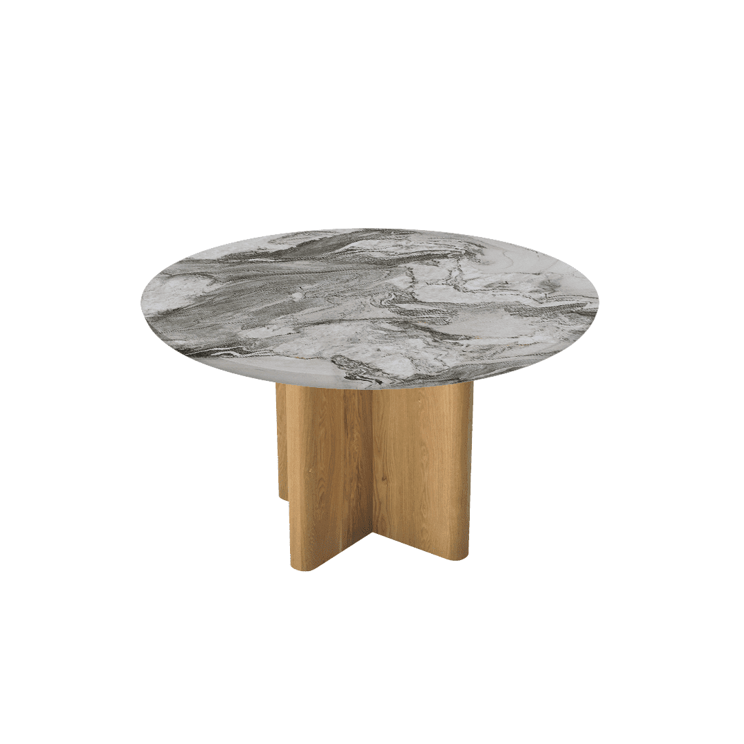 Mix & Match Round Marble Dining Table with Neva Ash Wood Base (Ø1.3m)
