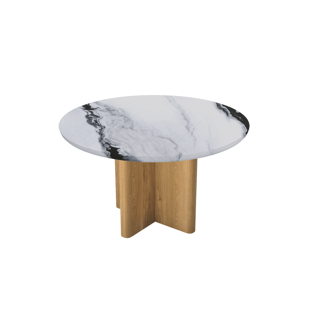 Mix & Match Round Marble Dining Table with Neva Ash Wood Base (Ø1.3m)
