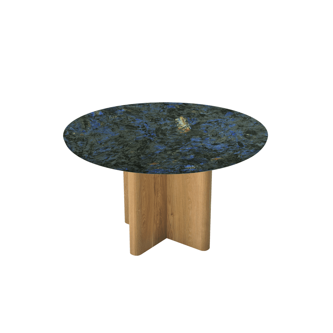 Mix & Match Round Marble Dining Table with Neva Ash Wood Base (Ø1.3m)