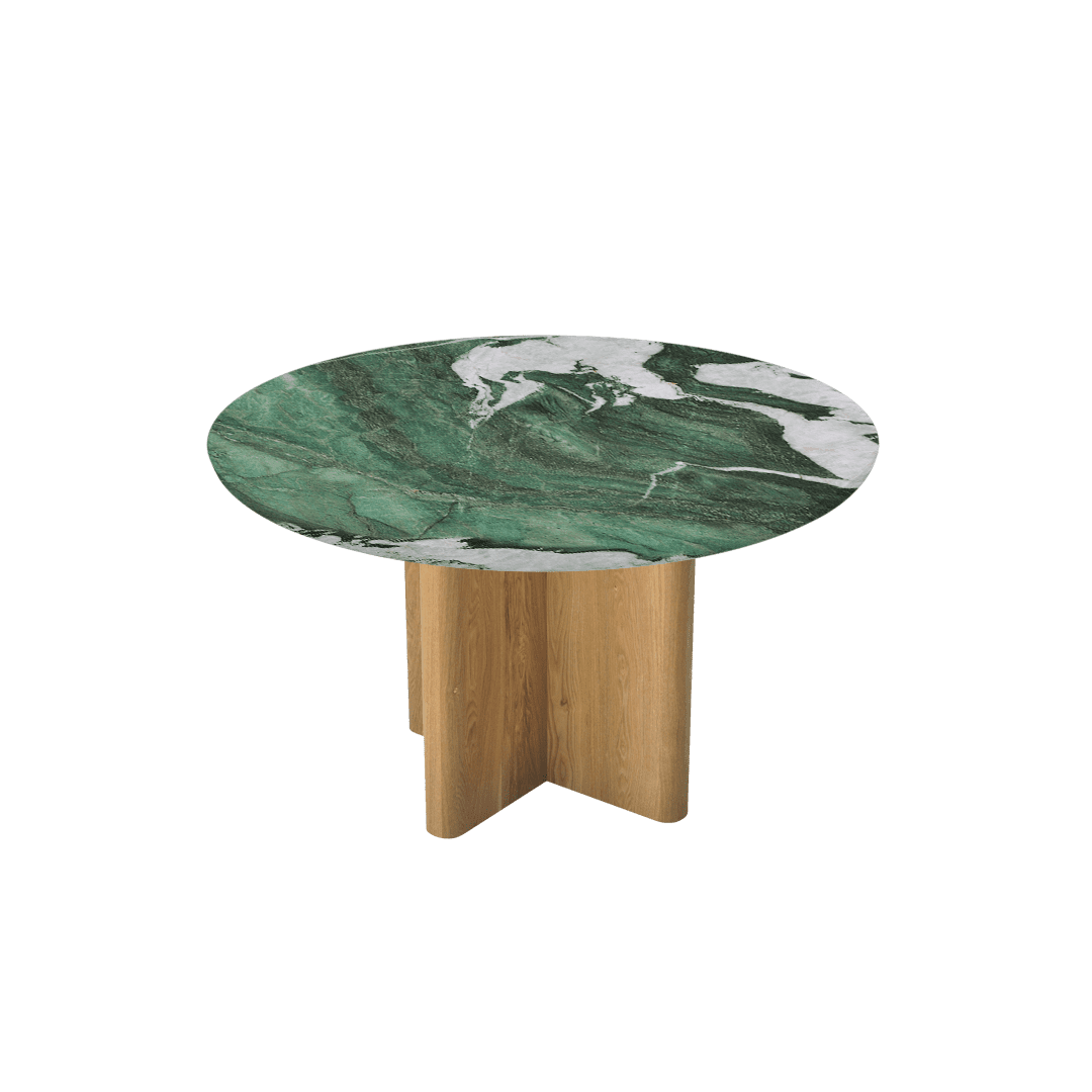 Mix & Match Round Marble Dining Table with Neva Ash Wood Base (Ø1.3m)