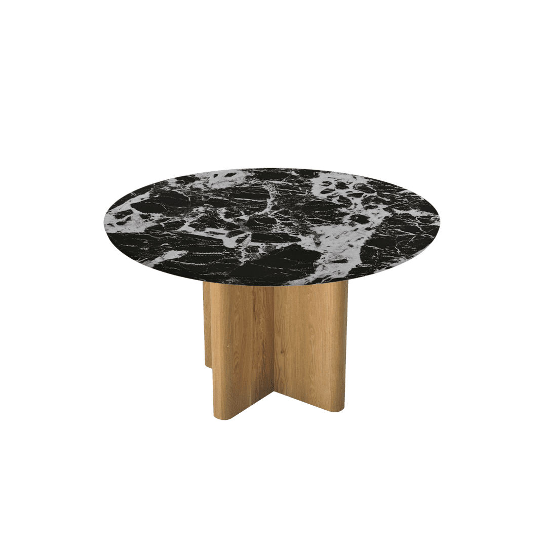 Mix & Match Round Marble Dining Table with Neva Ash Wood Base (Ø1.3m)