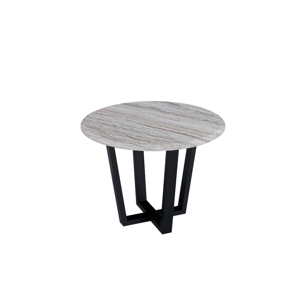 Mix & Match Round Marble Dining Table with Black Metal Base (4-seater)