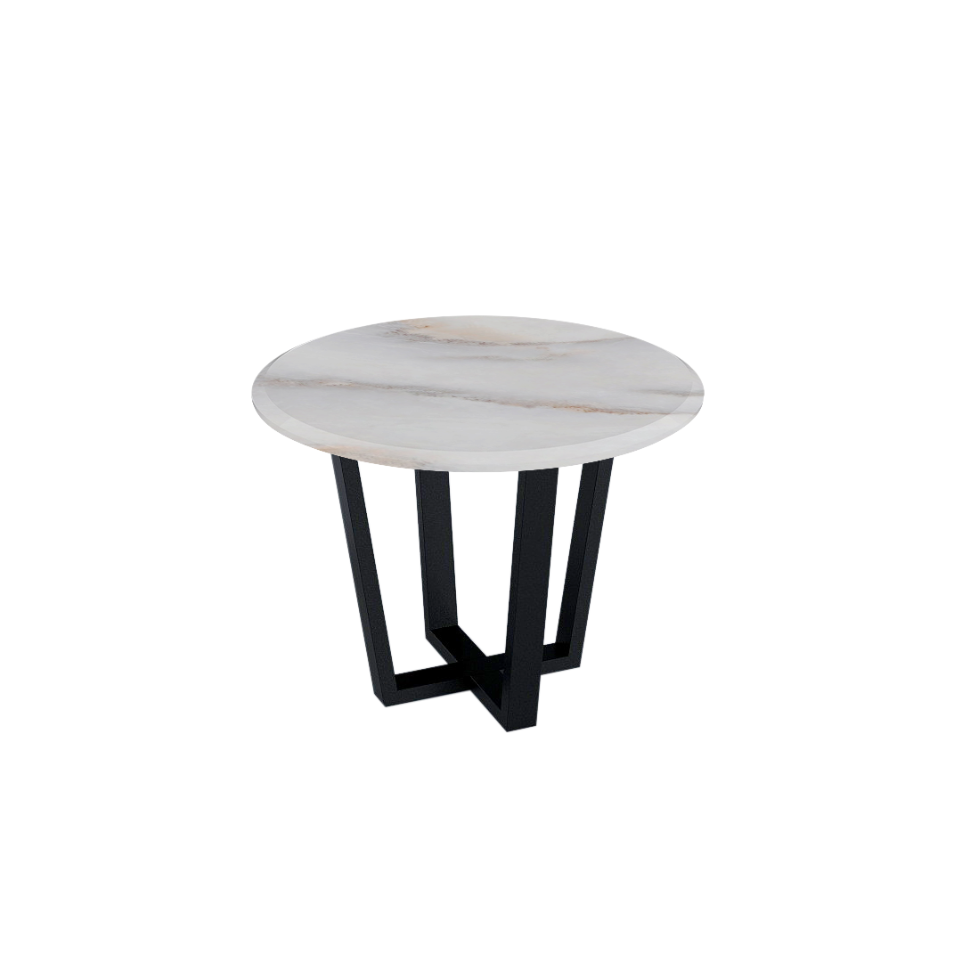 Mix & Match Round Marble Dining Table with Black Metal Base (4-seater)