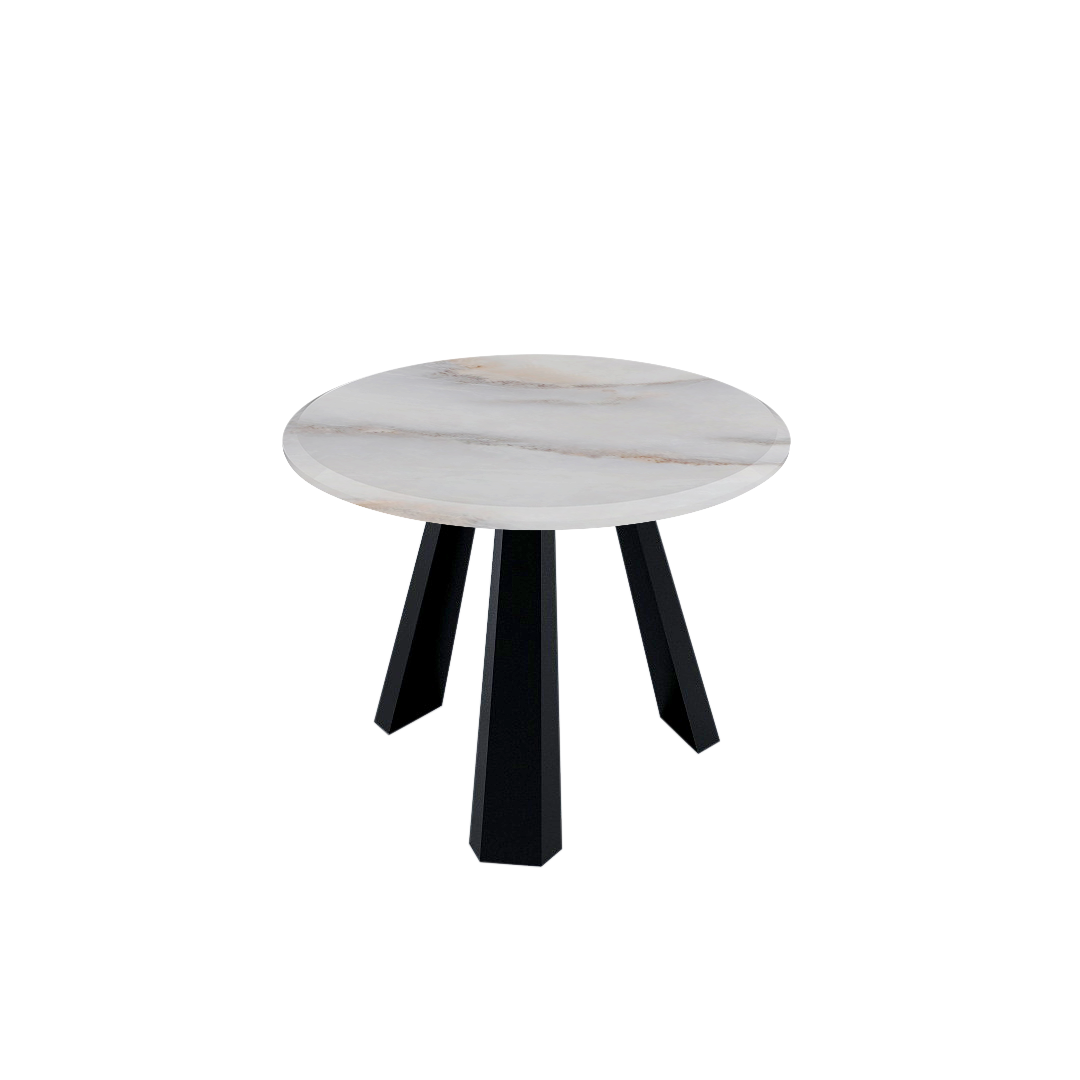 Mix & Match Round Marble Dining Table with Black Metal Base (4-seater)