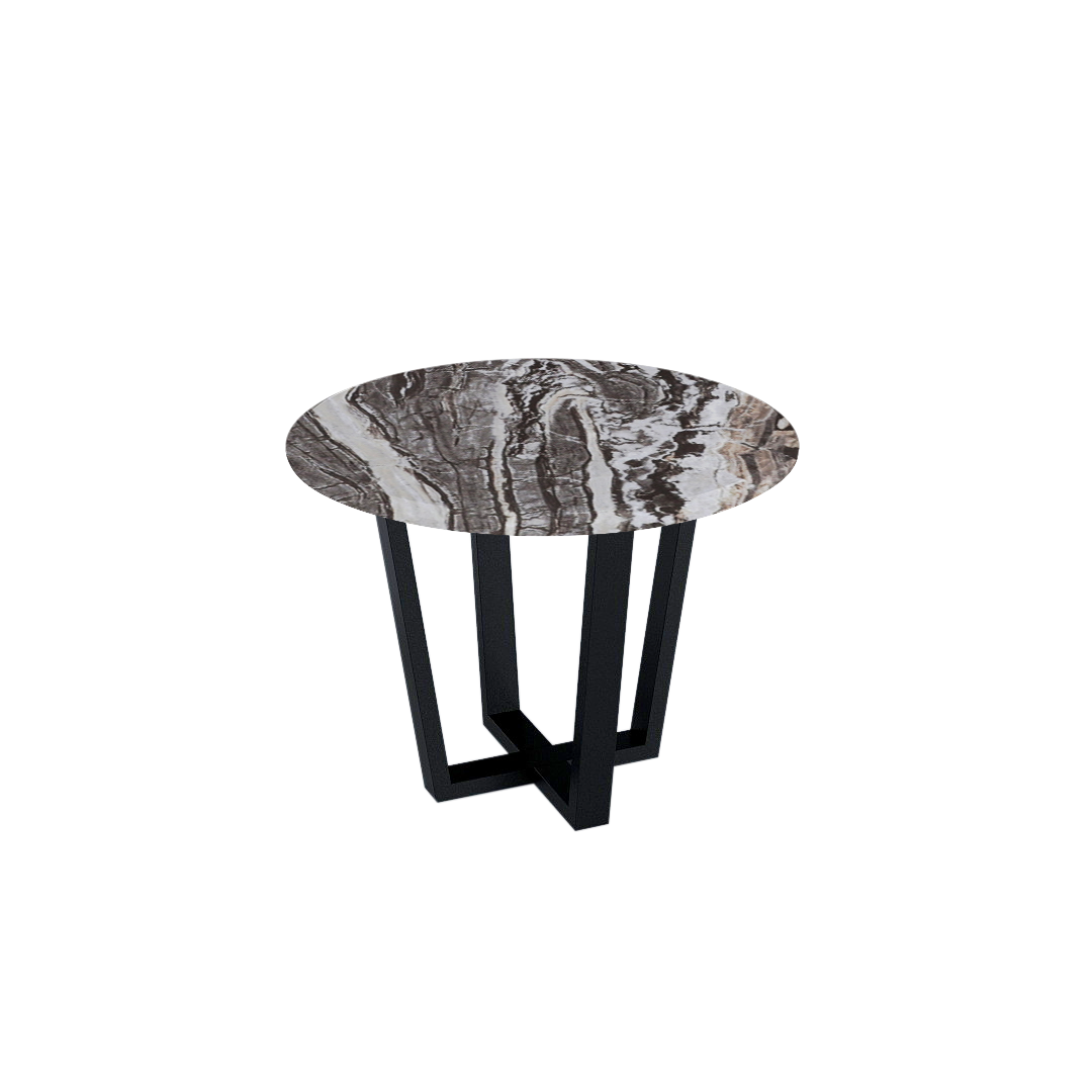 Mix & Match Round Marble Dining Table with Black Metal Base (4-seater)