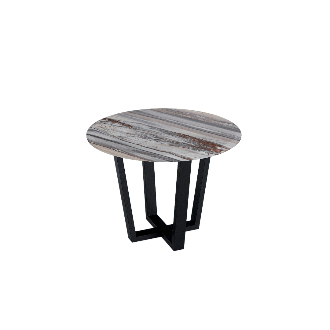 Mix & Match Round Marble Dining Table with Black Metal Base (4-seater)