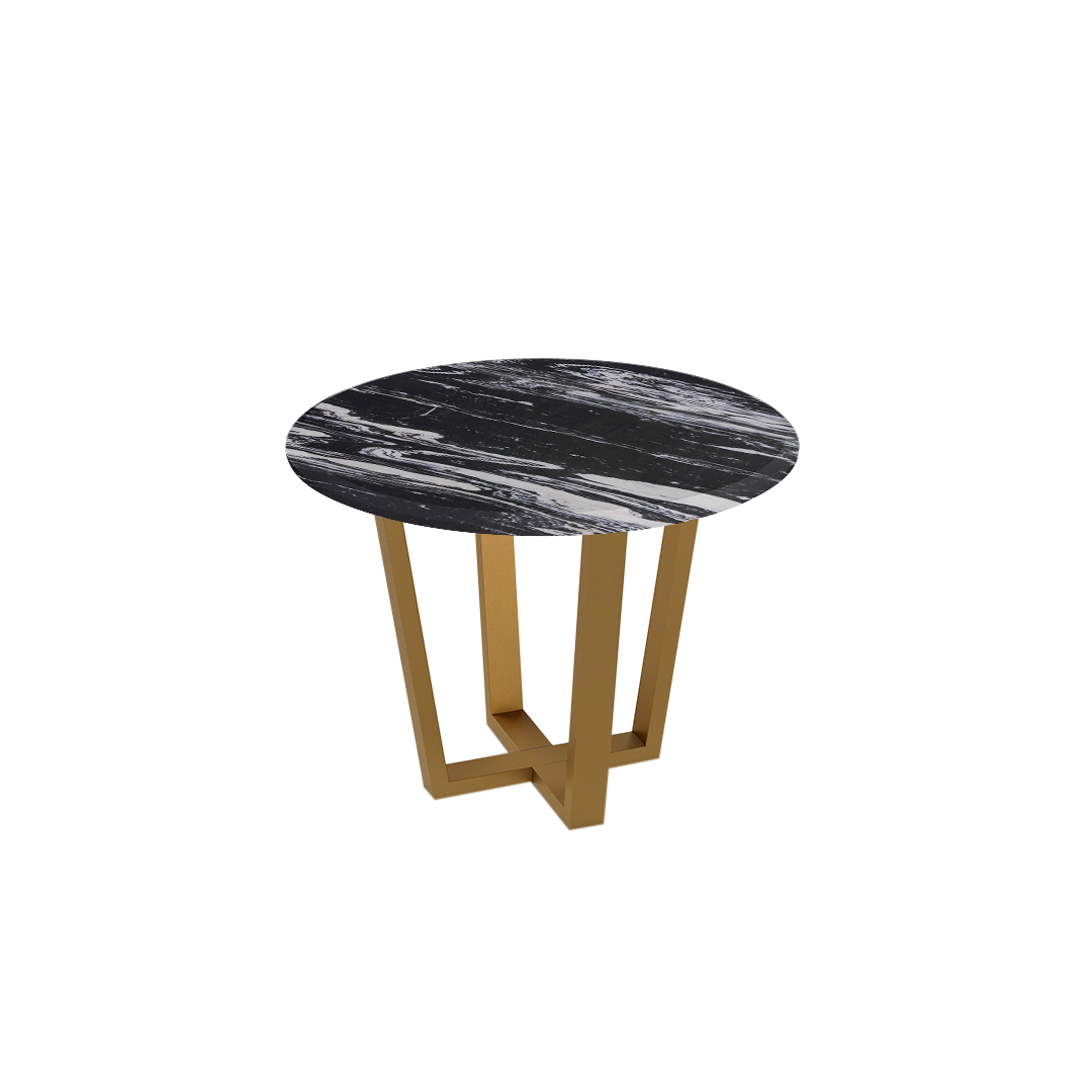 Mix & Match Round Marble Dining Table with Gold Metal Base (4-seater)