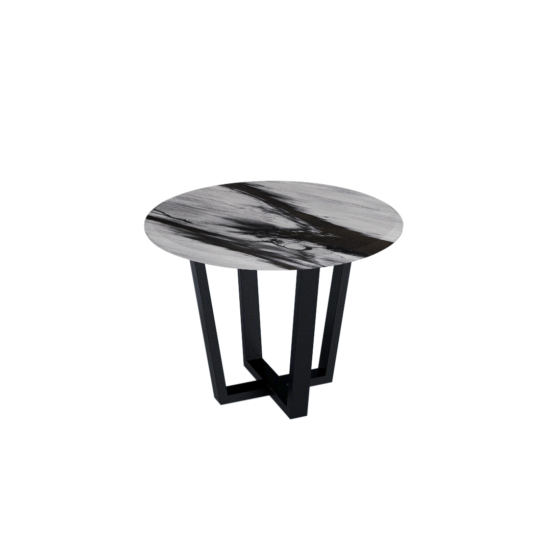 Mix & Match Round Marble Dining Table with Black Metal Base (4-seater)