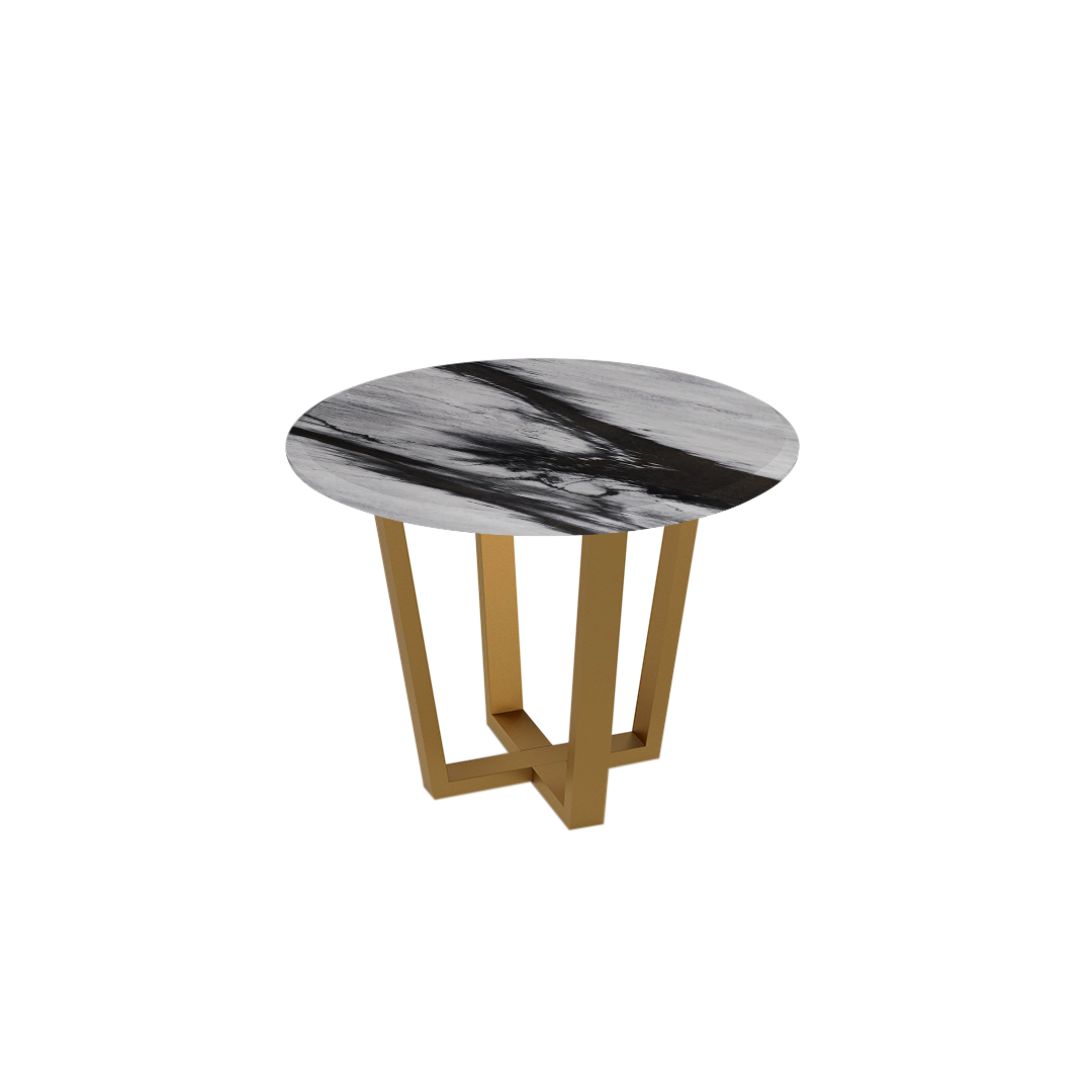 Mix & Match Round Marble Dining Table with Gold Metal Base (4-seater)