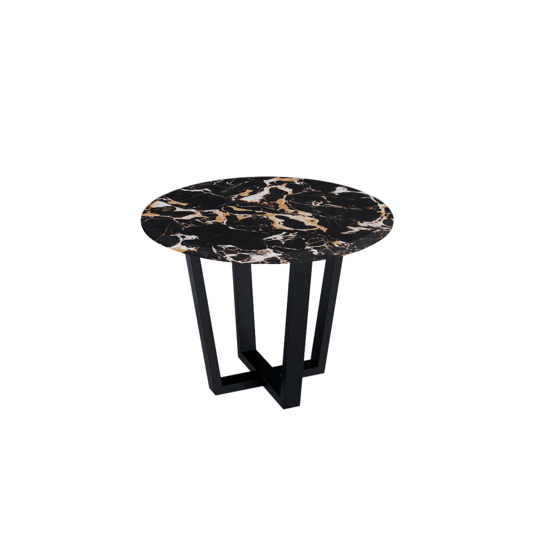 Mix & Match Round Marble Dining Table with Black Metal Base (4-seater)