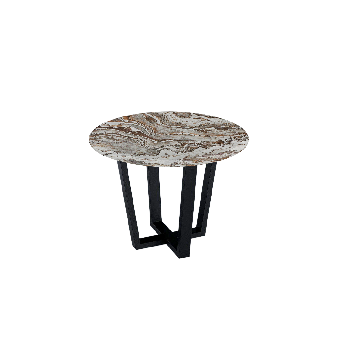 Mix & Match Round Marble Dining Table with Black Metal Base (4-seater)