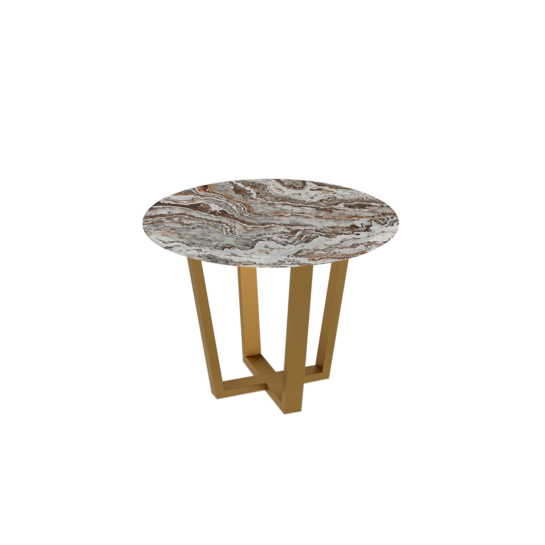 Mix & Match Round Marble Dining Table with Gold Metal Base (4-seater)