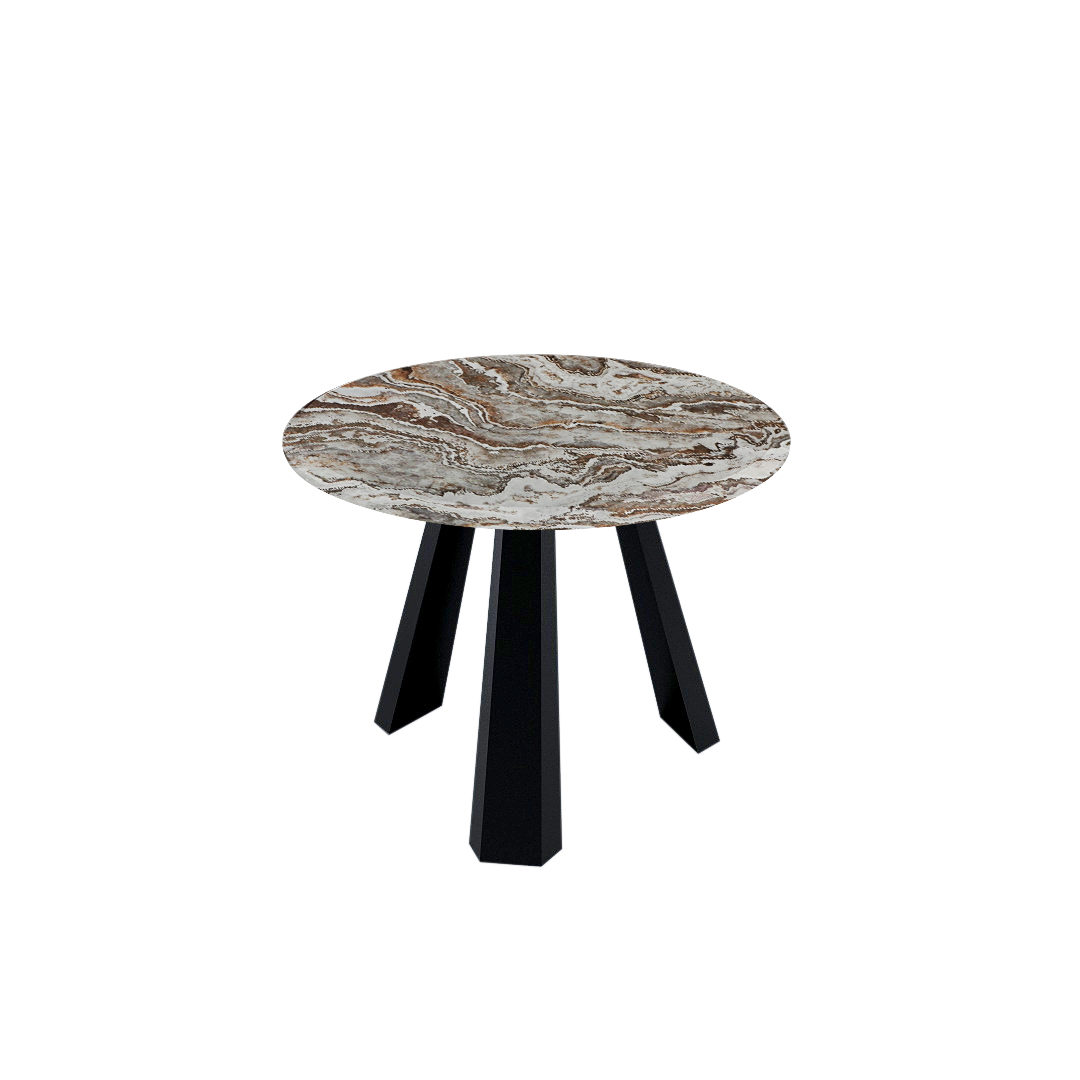 Mix & Match Round Marble Dining Table with Black Metal Base (4-seater)