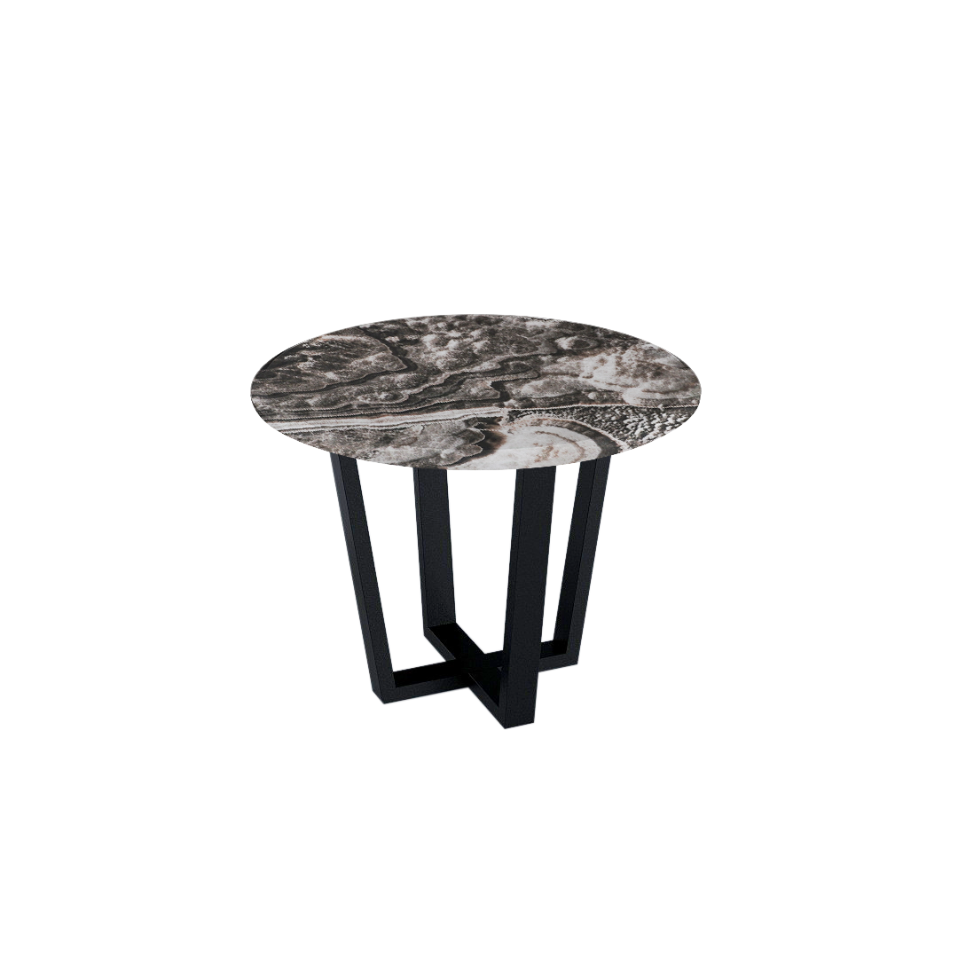 Mix & Match Round Marble Dining Table with Black Metal Base (4-seater)
