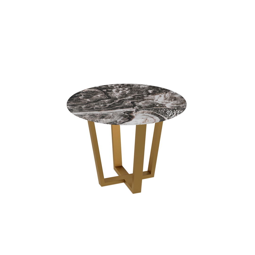 Mix & Match Round Marble Dining Table with Gold Metal Base (4-seater)