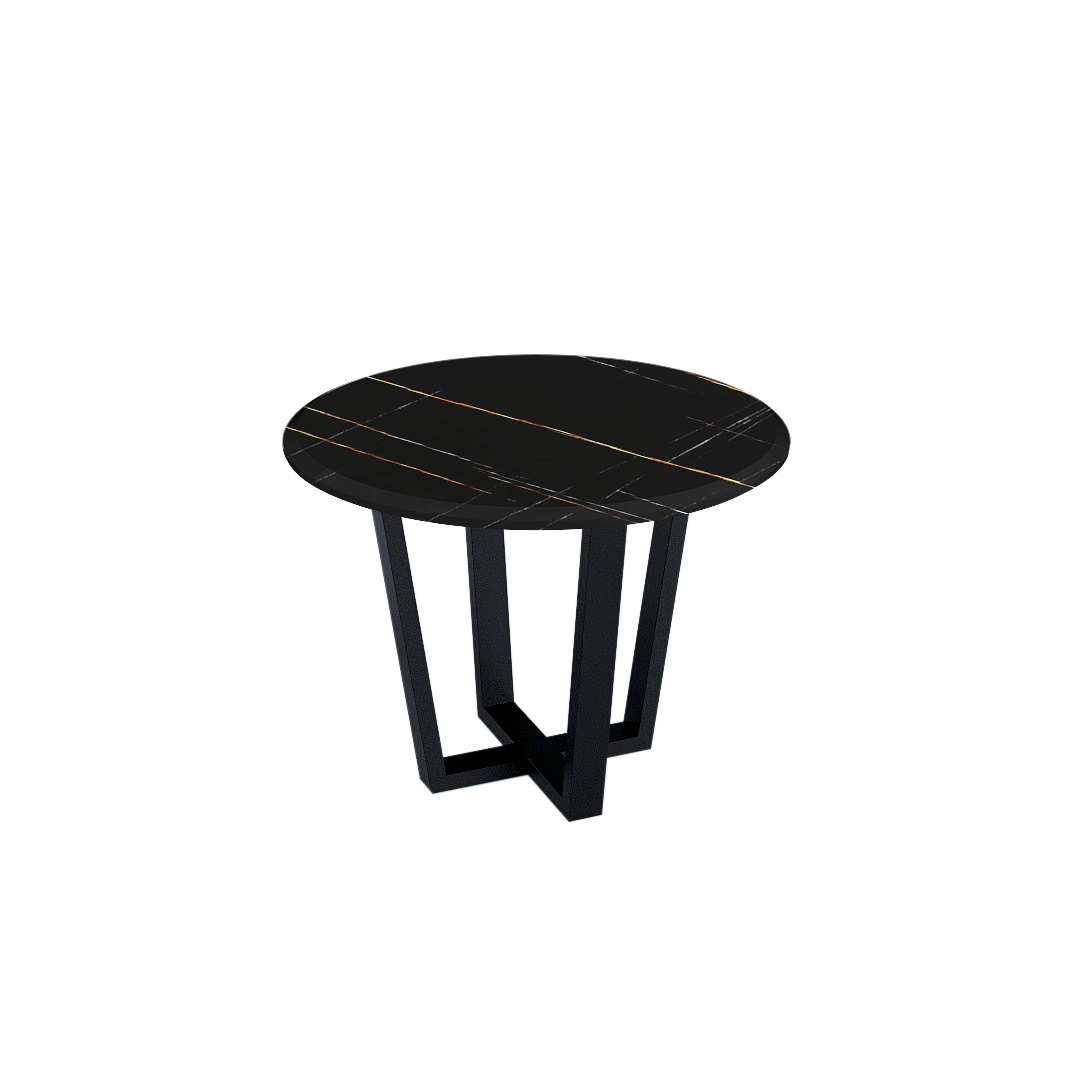 Mix & Match Round Marble Dining Table with Black Metal Base (4-seater)