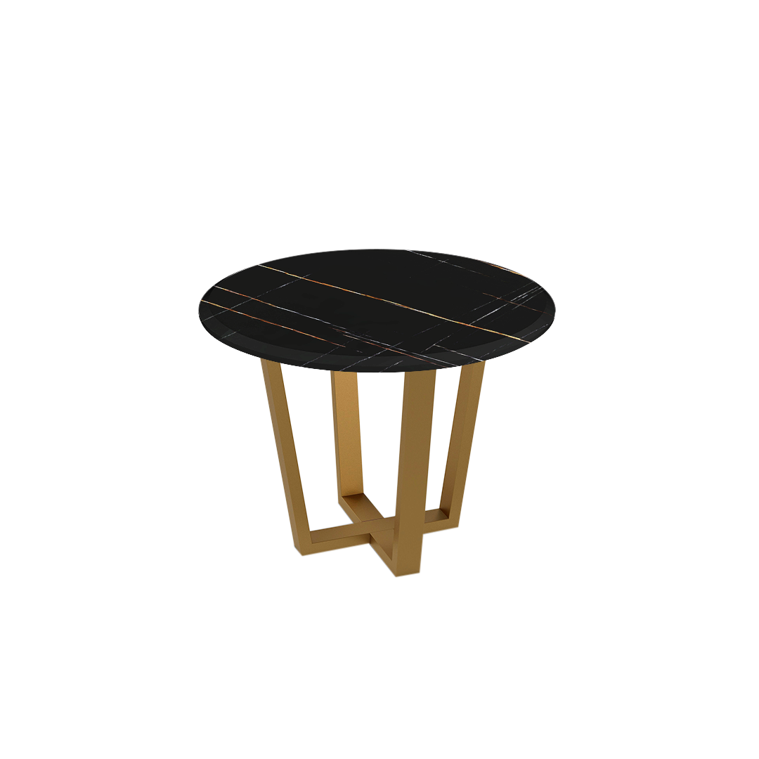 Mix & Match Round Marble Dining Table with Gold Metal Base (4-seater)