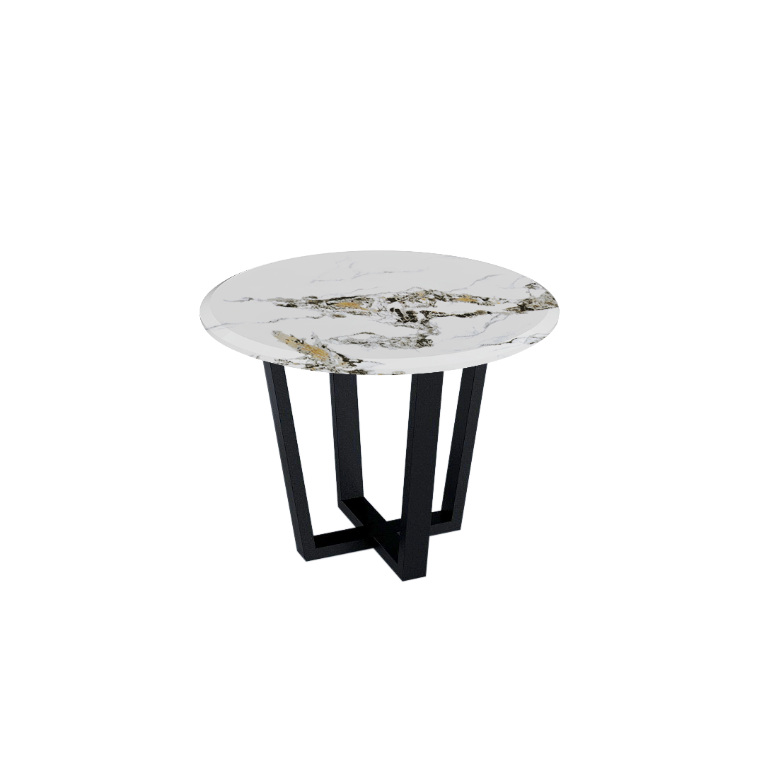 Mix & Match Round Marble Dining Table with Black Metal Base (4-seater)