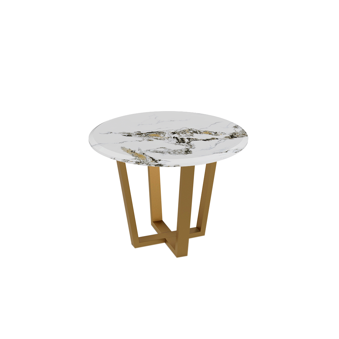 Mix & Match Round Marble Dining Table with Gold Metal Base (4-seater)