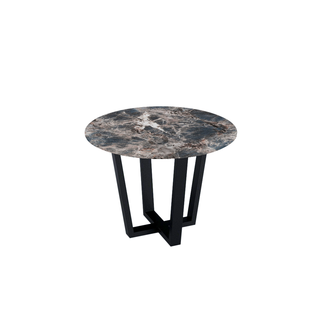 Mix & Match Round Marble Dining Table with Black Metal Base (4-seater)