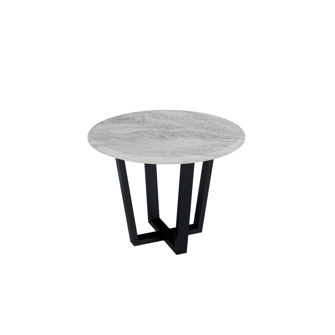 Mix & Match Round Marble Dining Table with Black Metal Base (4-seater)