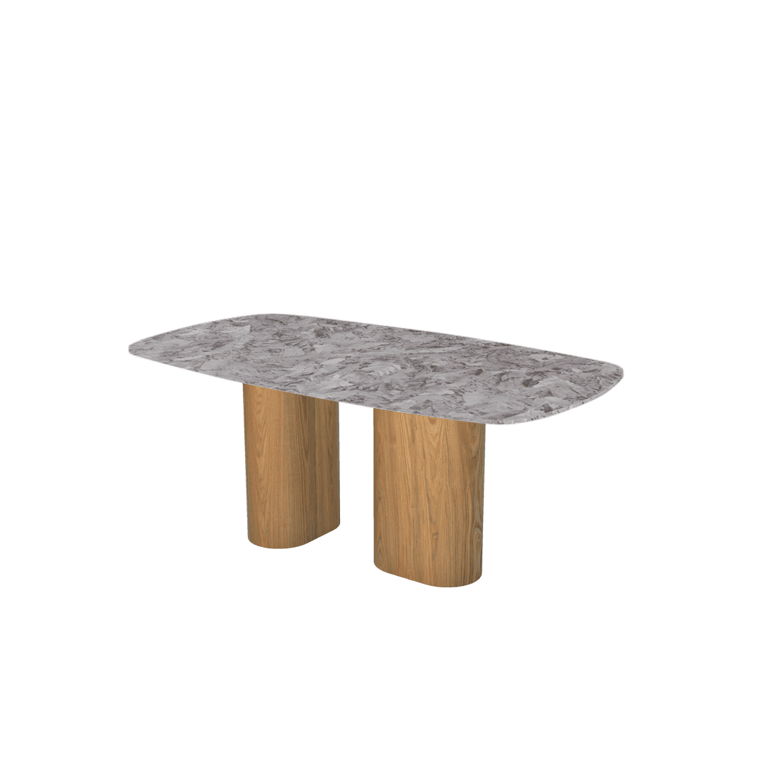 Mix & Match Rectangular Marble Dining Table with Paolo Ash Wood Base (1.8m x 1.0m)