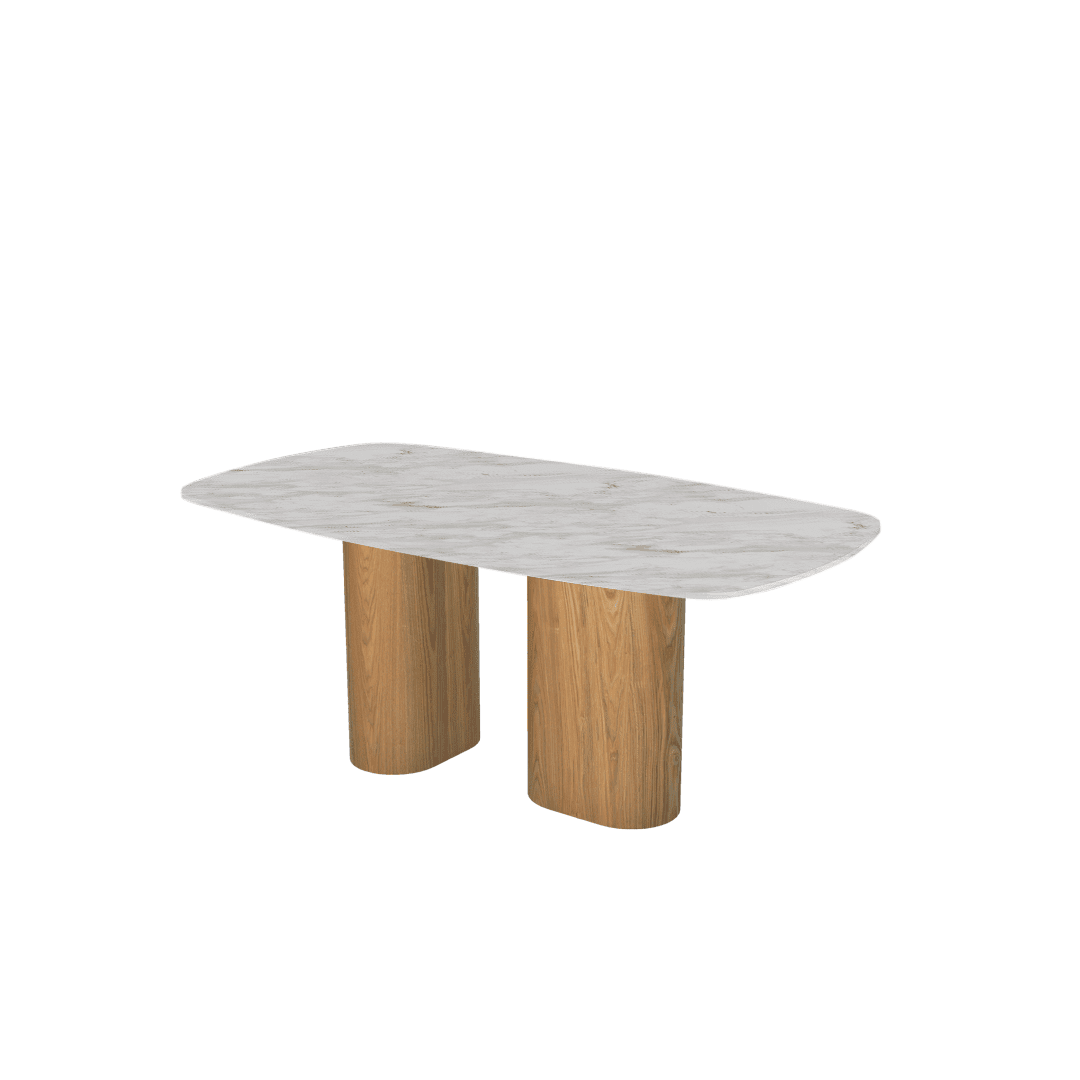Mix & Match Rectangular Marble Dining Table with Paolo Ash Wood Base (1.8m x 1.0m)