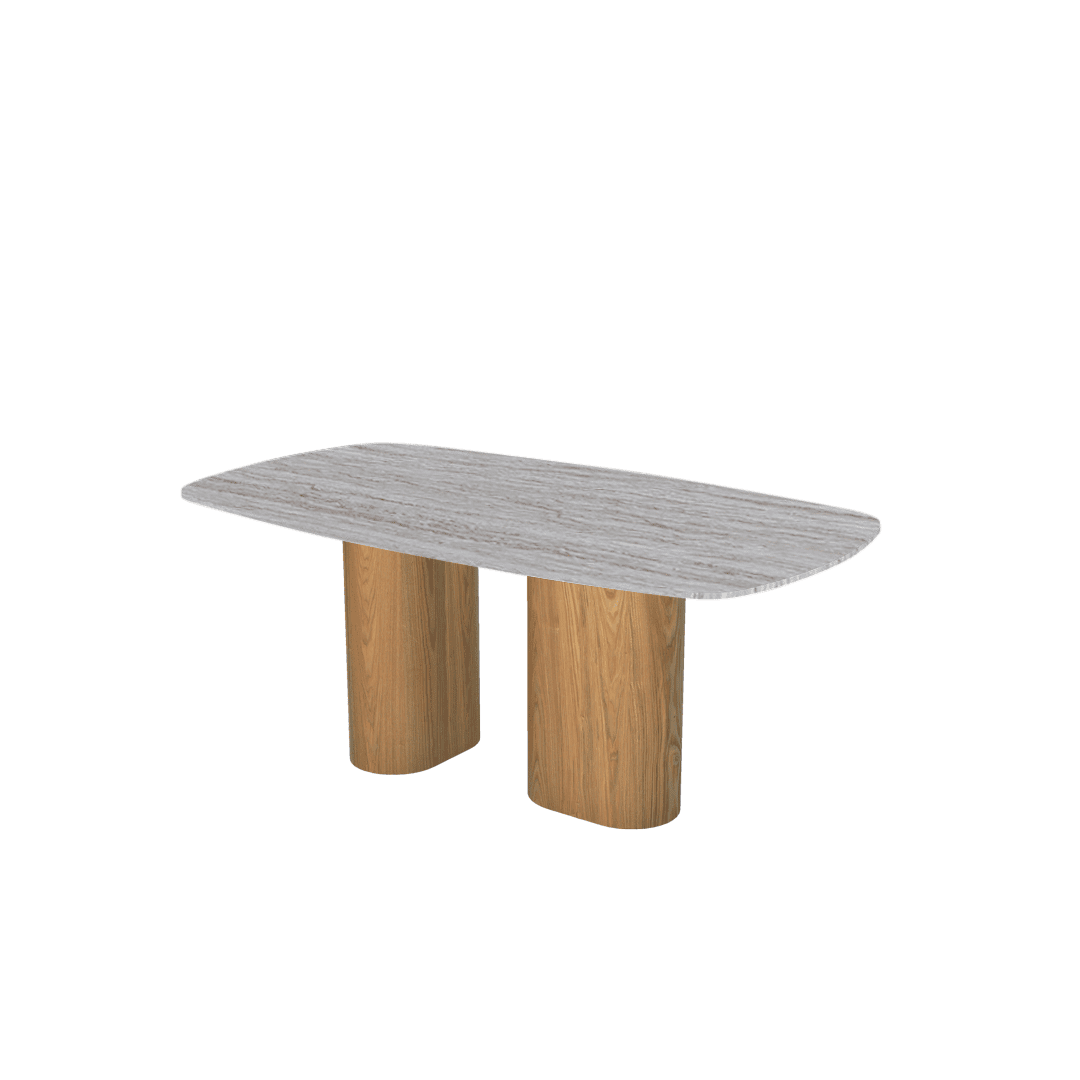 Mix & Match Rectangular Marble Dining Table with Paolo Ash Wood Base (1.8m x 1.0m)