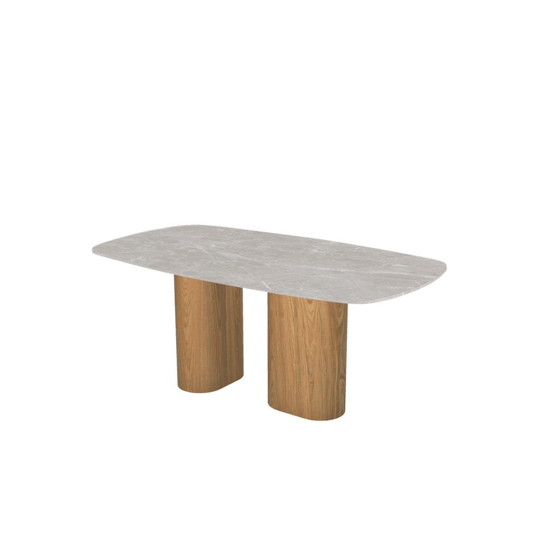 Mix & Match Rectangular Marble Dining Table with Paolo Ash Wood Base (1.8m x 1.0m)