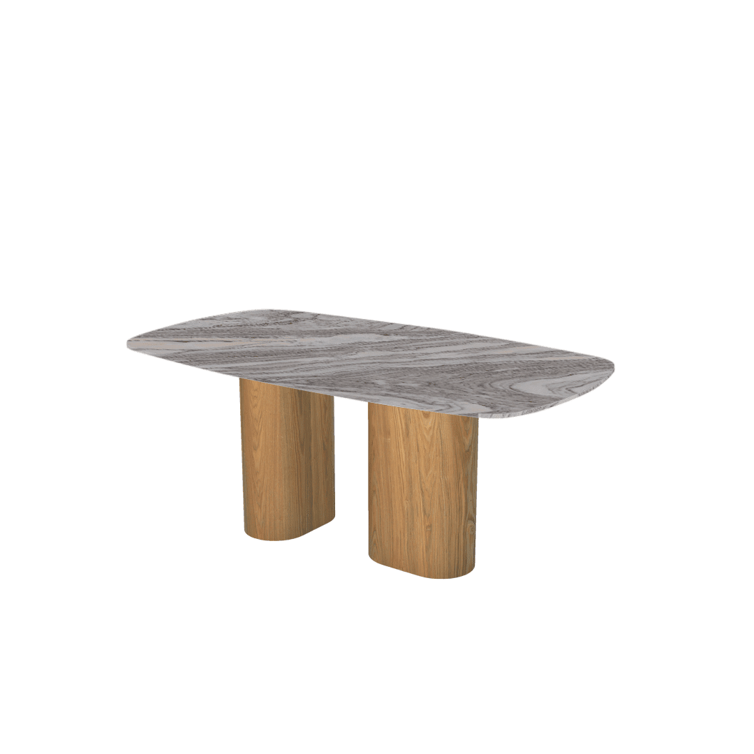 Mix & Match Rectangular Marble Dining Table with Paolo Ash Wood Base (1.8m x 1.0m)