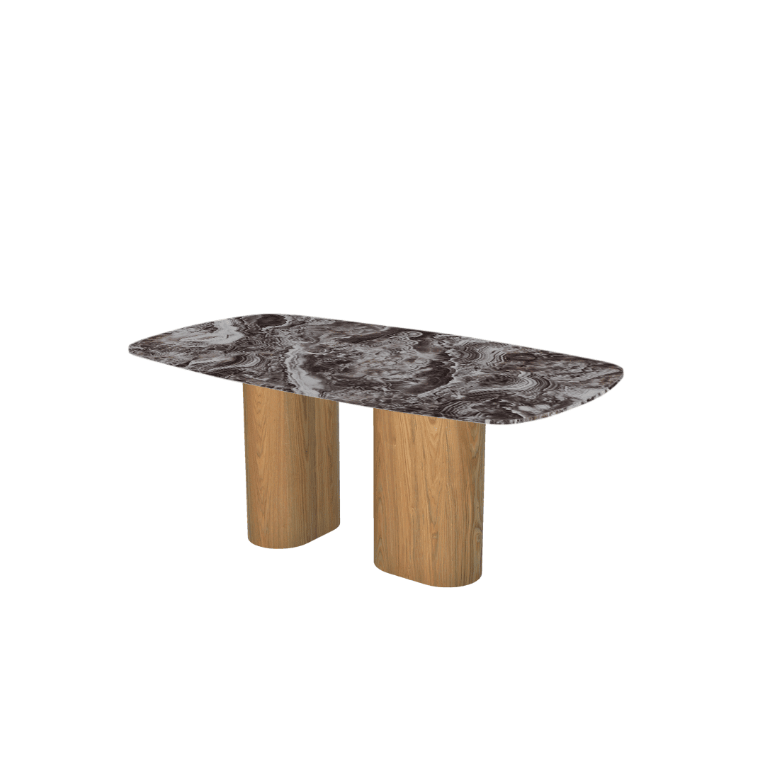 Mix & Match Rectangular Marble Dining Table with Paolo Ash Wood Base (1.8m x 1.0m)