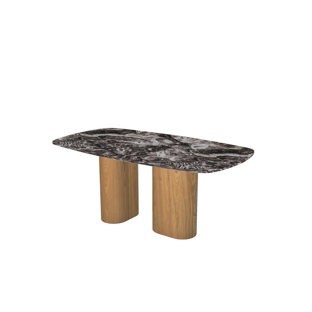 Mix & Match Rectangular Marble Dining Table with Paolo Ash Wood Base (1.8m x 1.0m)