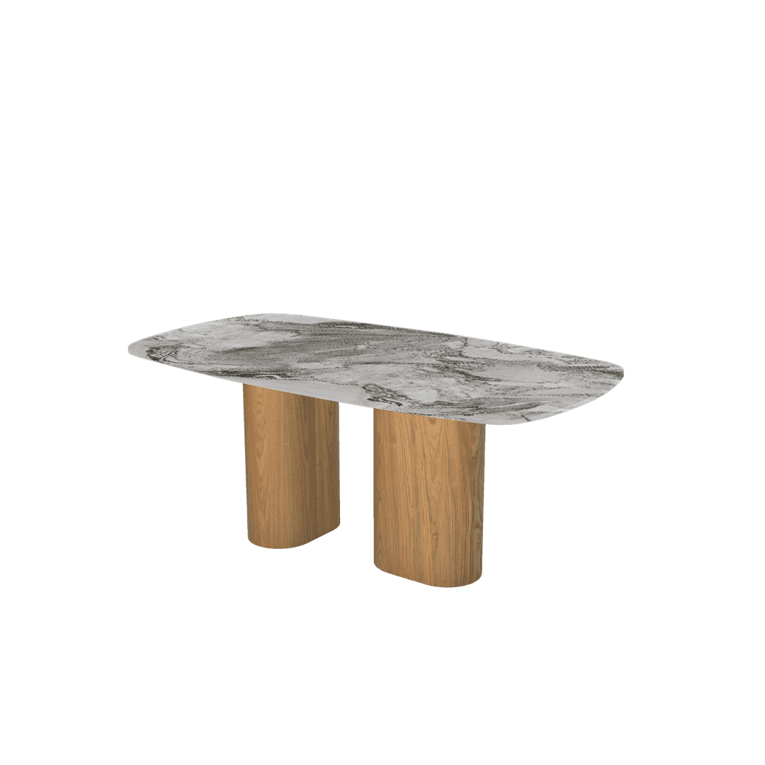 Mix & Match Rectangular Marble Dining Table with Paolo Ash Wood Base (1.8m x 1.0m)