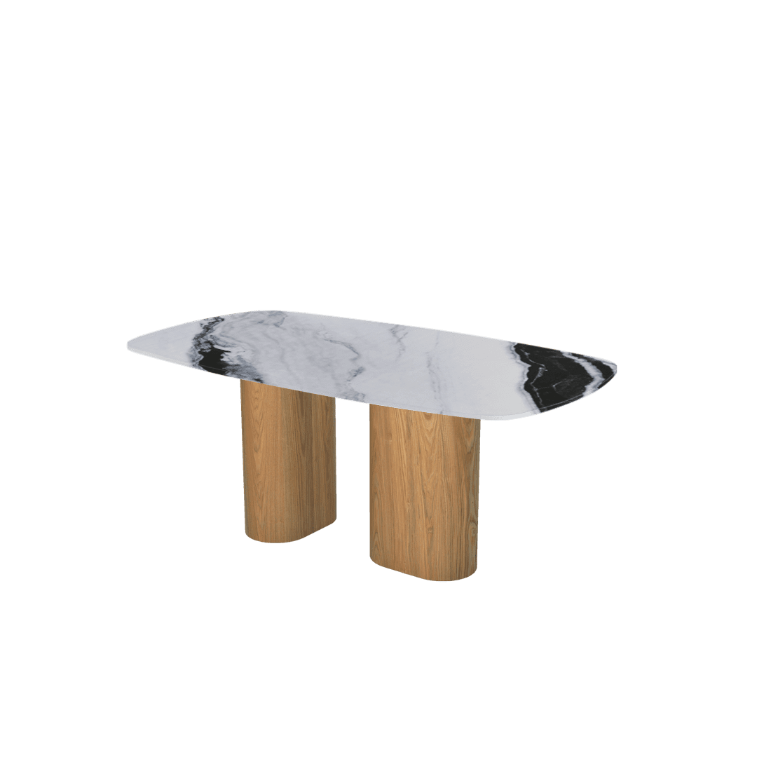 Mix & Match Rectangular Marble Dining Table with Paolo Ash Wood Base (1.8m x 1.0m)