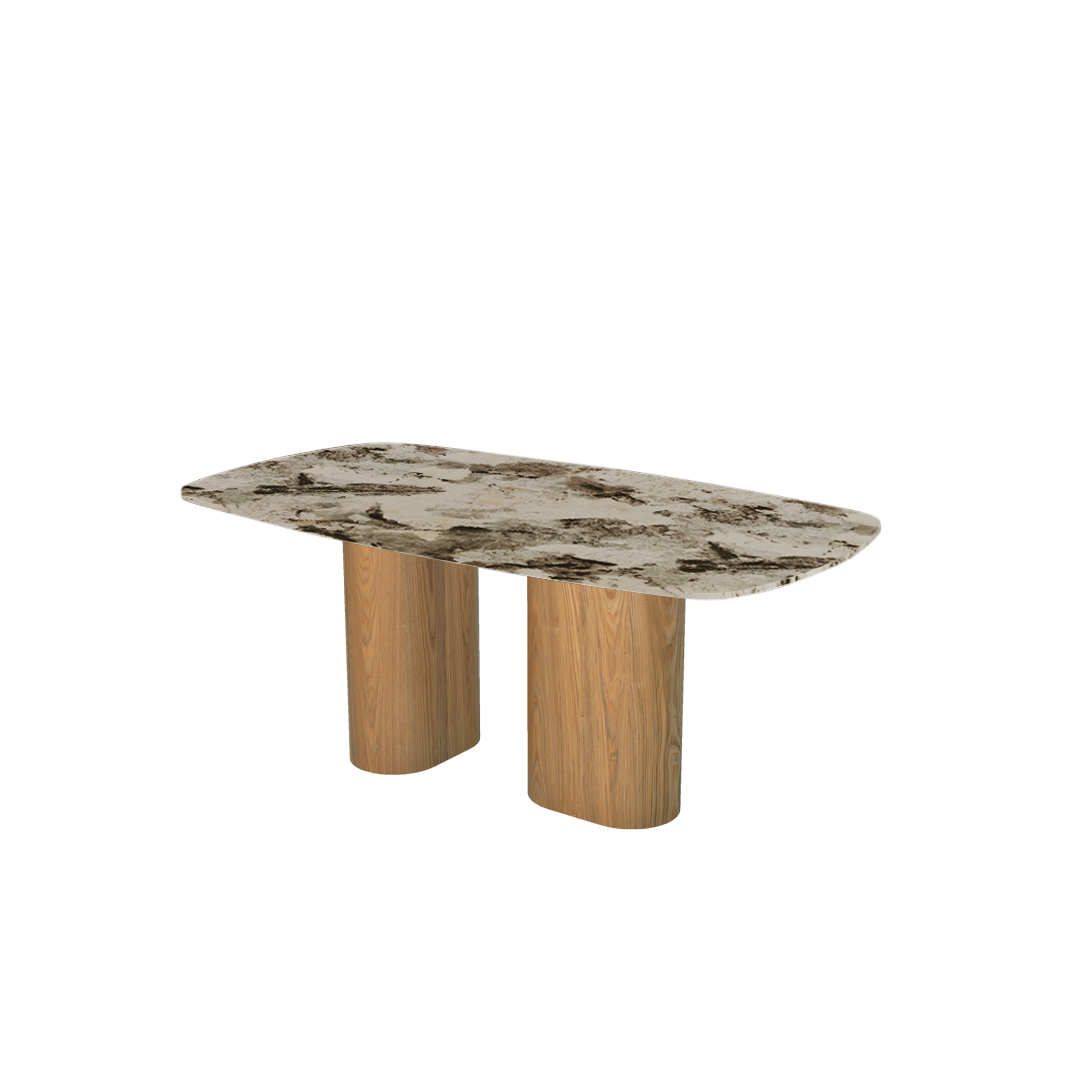 Mix & Match Rectangular Marble Dining Table with Paolo Ash Wood Base (1.8m x 1.0m)