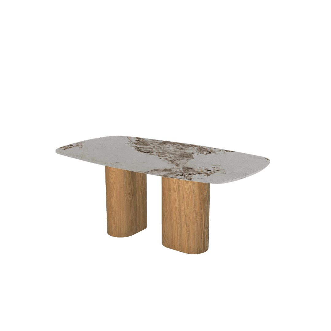 Mix & Match Rectangular Marble Dining Table with Paolo Ash Wood Base (1.8m x 1.0m)
