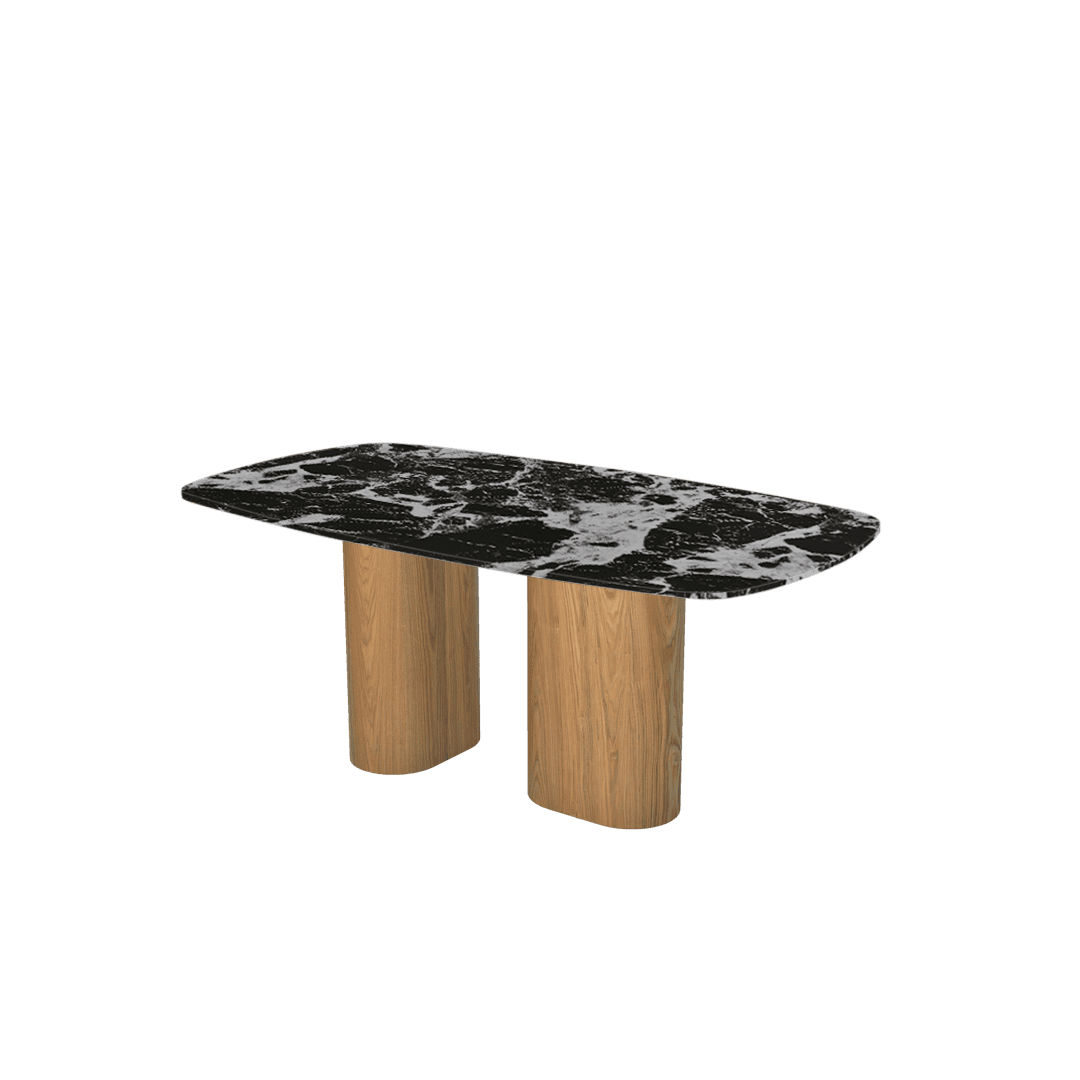 Mix & Match Rectangular Marble Dining Table with Paolo Ash Wood Base (1.8m x 1.0m)