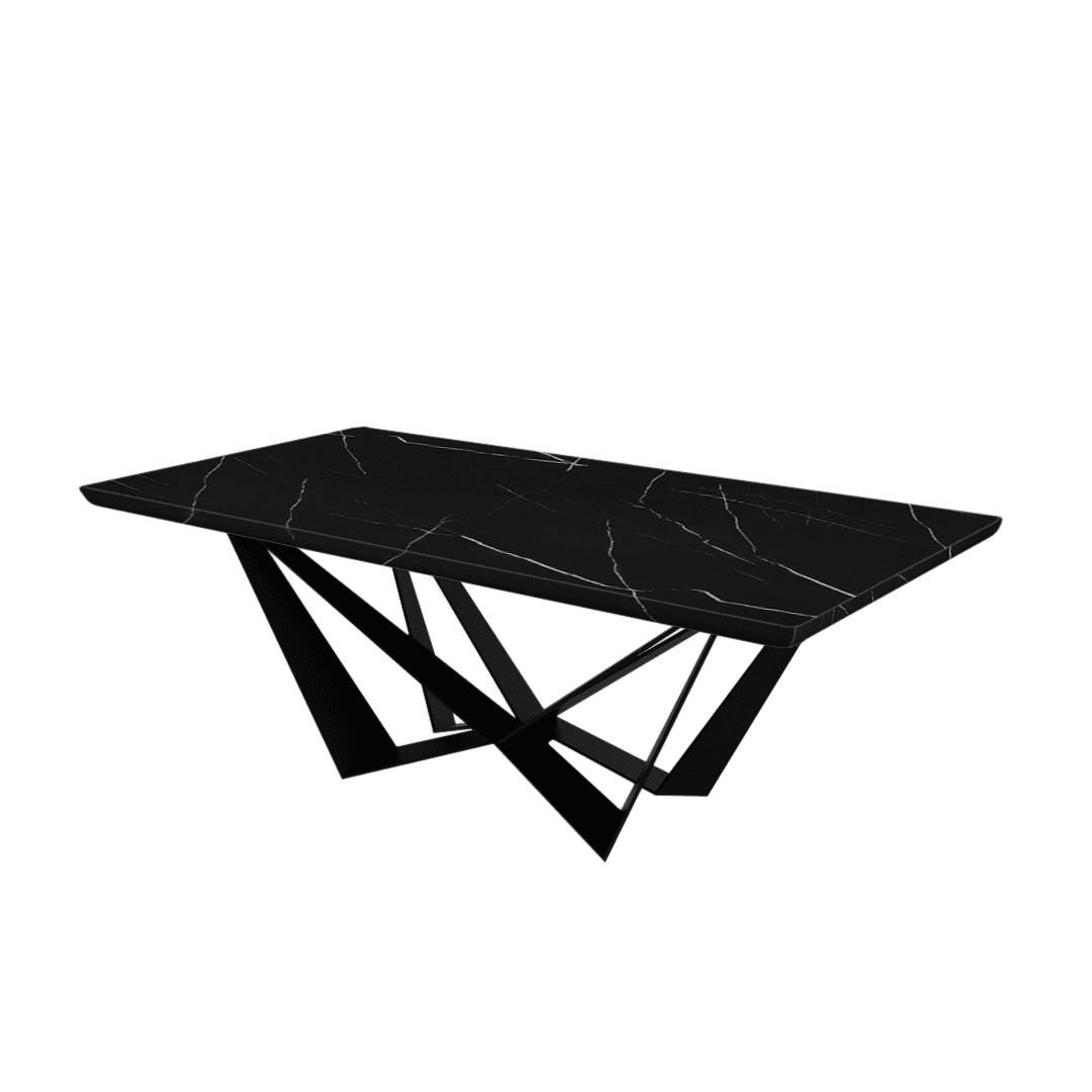 Mix & Match Rectangular Marble Dining Table with Winola Black Metal Base (2.1m x 1.1m)
