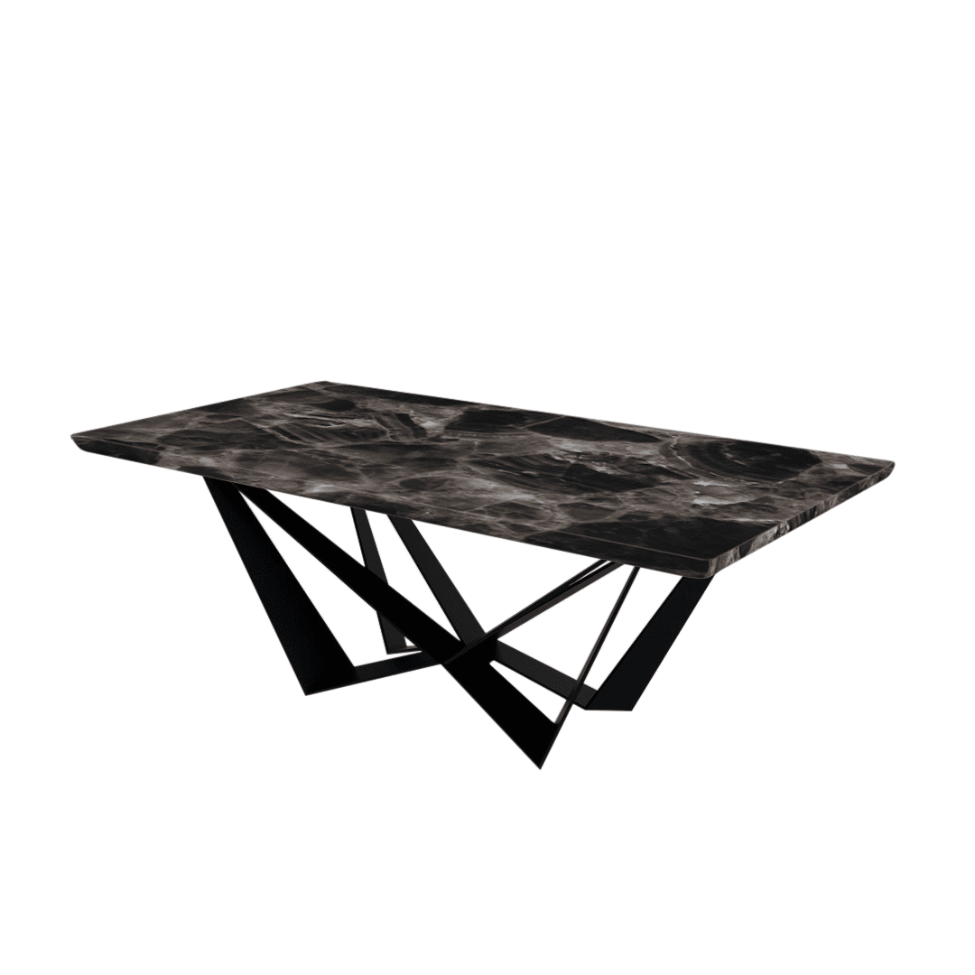 Mix & Match Rectangular Marble Dining Table with Winola Black Metal Base (2.1m x 1.1m)