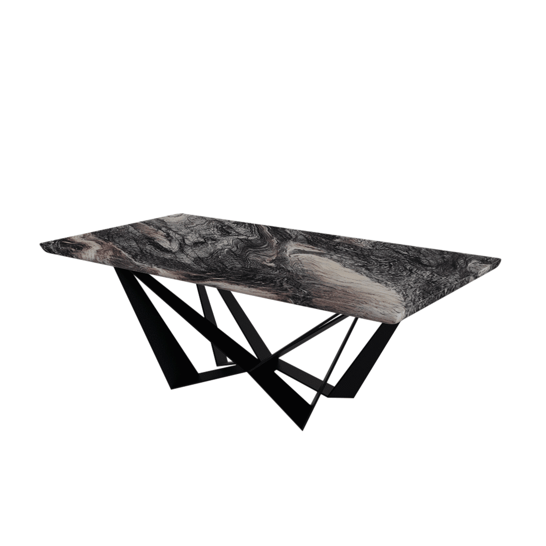 Mix & Match Rectangular Marble Dining Table with Winola Black Metal Base (2.1m x 1.1m)