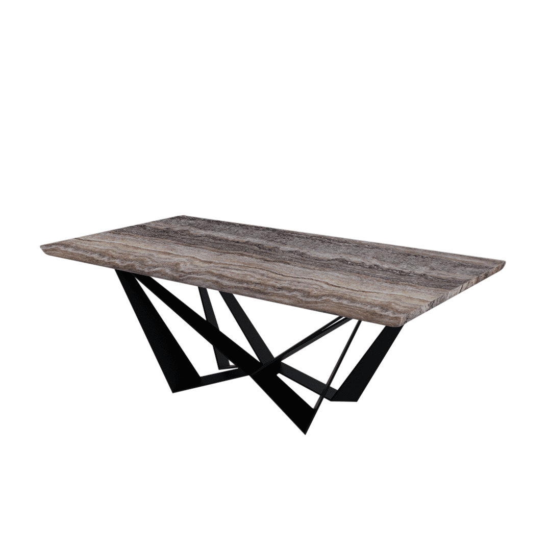 Mix & Match Rectangular Marble Dining Table with Winola Black Metal Base (2.1m x 1.1m)