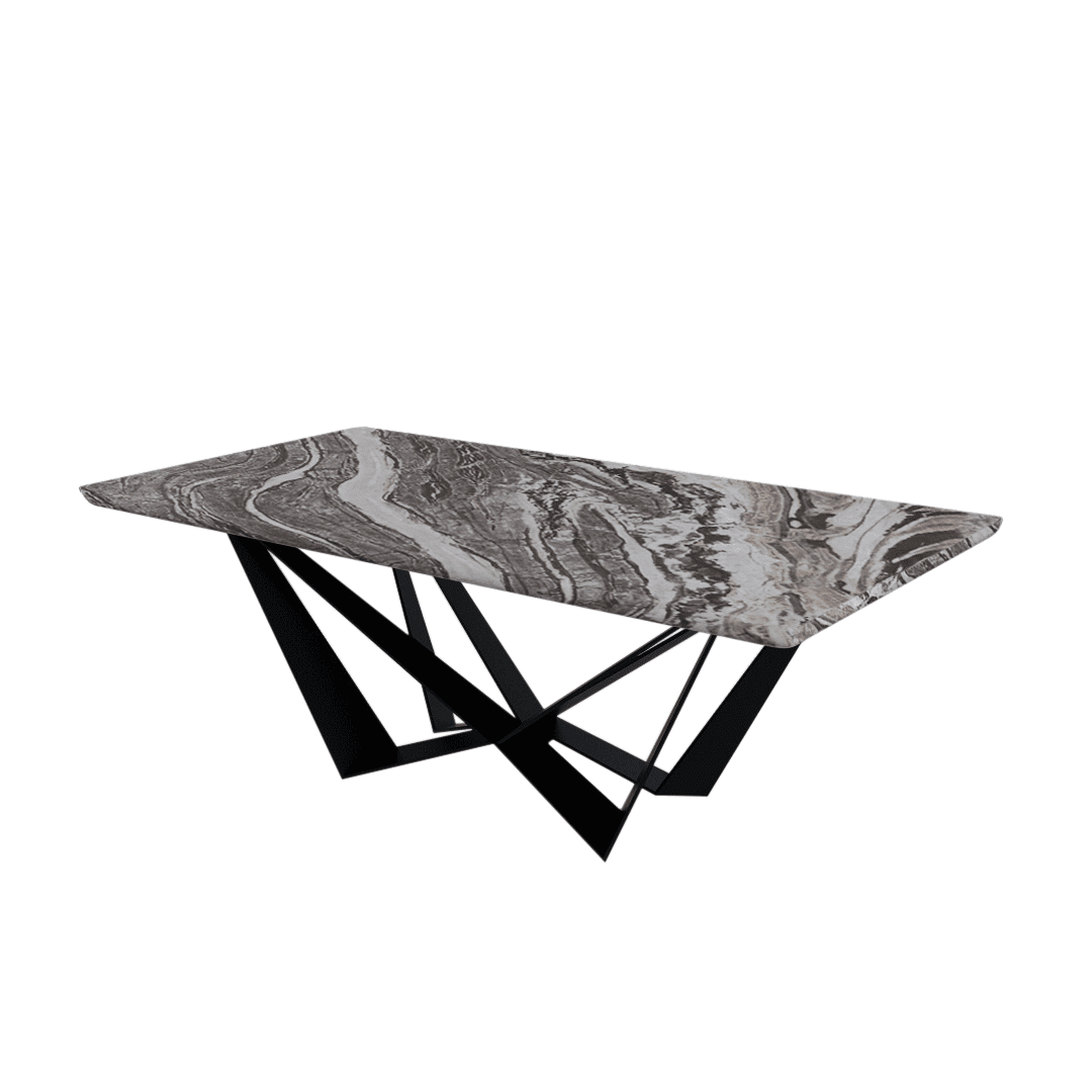 Mix & Match Rectangular Marble Dining Table with Winola Black Metal Base (2.1m x 1.1m)