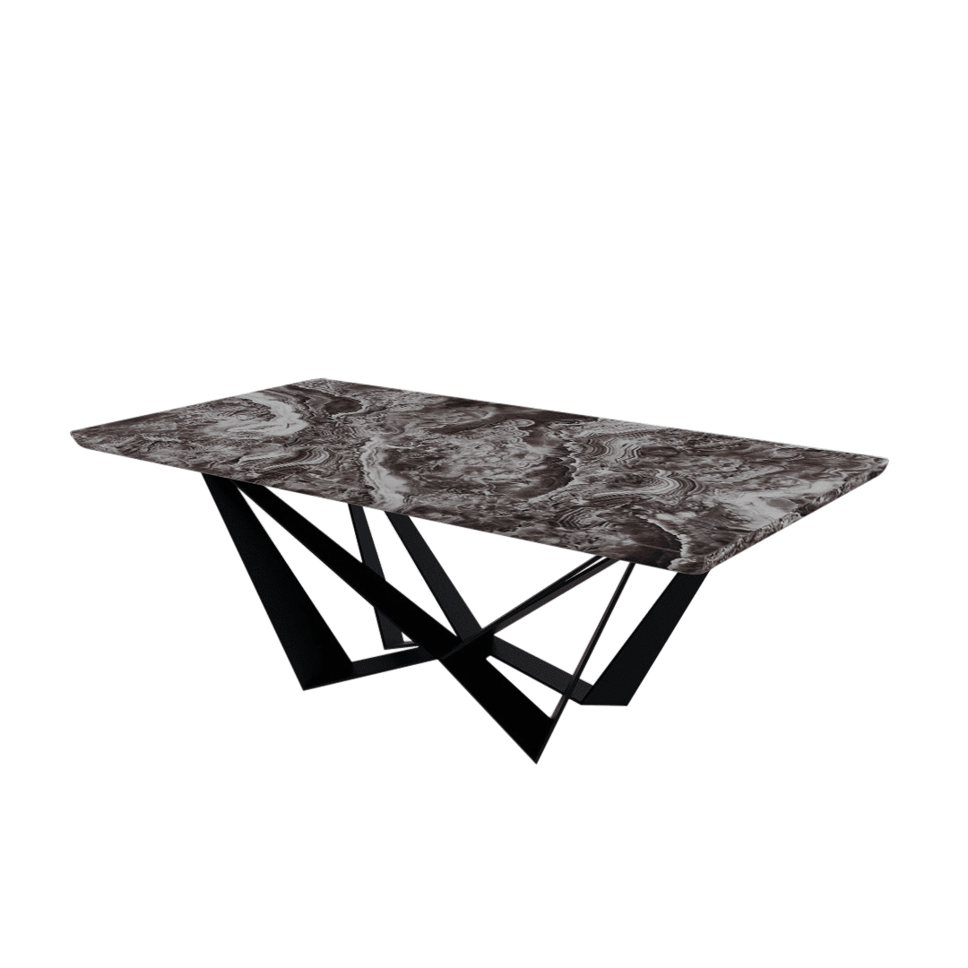 Mix & Match Rectangular Marble Dining Table with Winola Black Metal Base (2.1m x 1.1m)