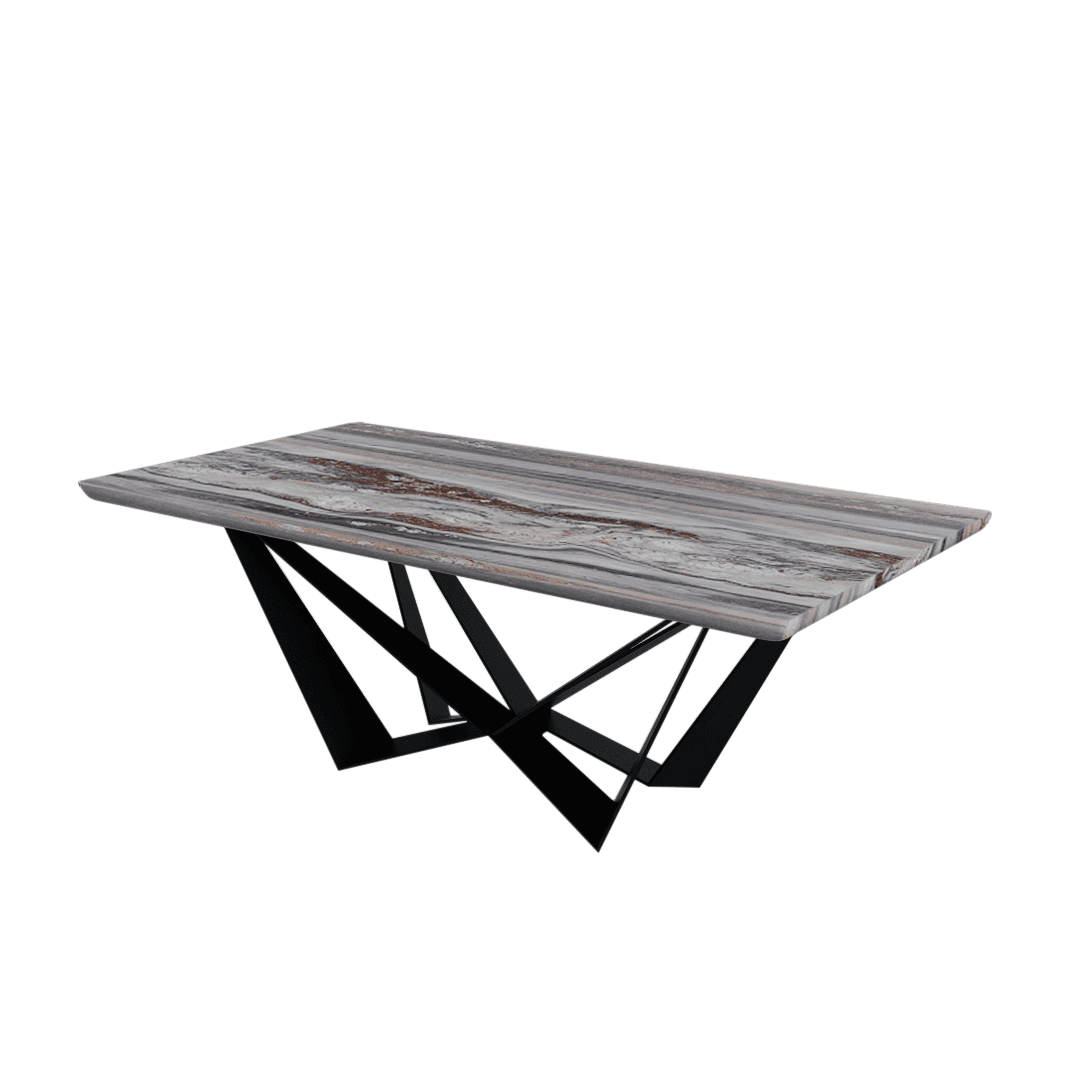 Mix & Match Rectangular Marble Dining Table with Winola Black Metal Base (2.1m x 1.1m)