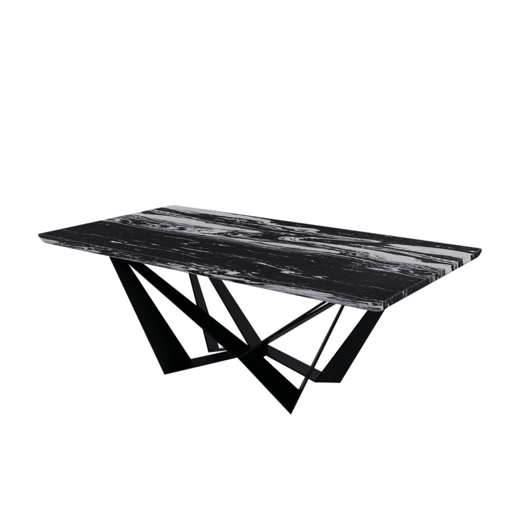 Mix & Match Rectangular Marble Dining Table with Winola Black Metal Base (2.1m x 1.1m)