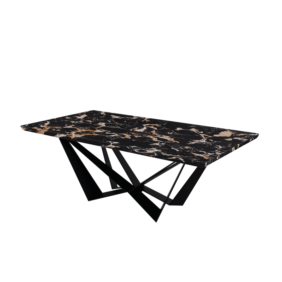 Mix & Match Rectangular Marble Dining Table with Winola Black Metal Base (2.1m x 1.1m)
